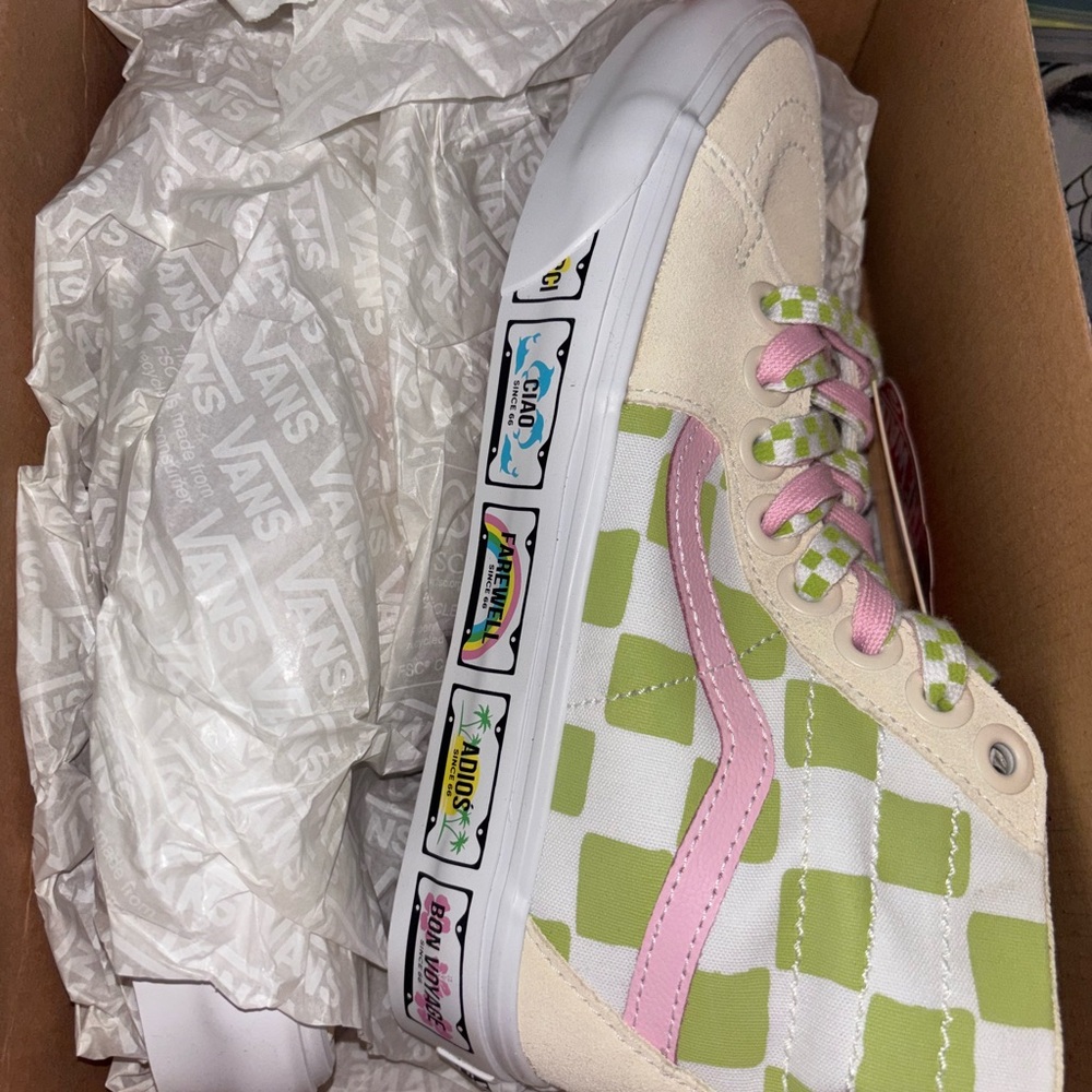 Vans Checkerboard Sneakers with Pink and Green Accents x Emma mulholland on holi - Picture 3 of 6